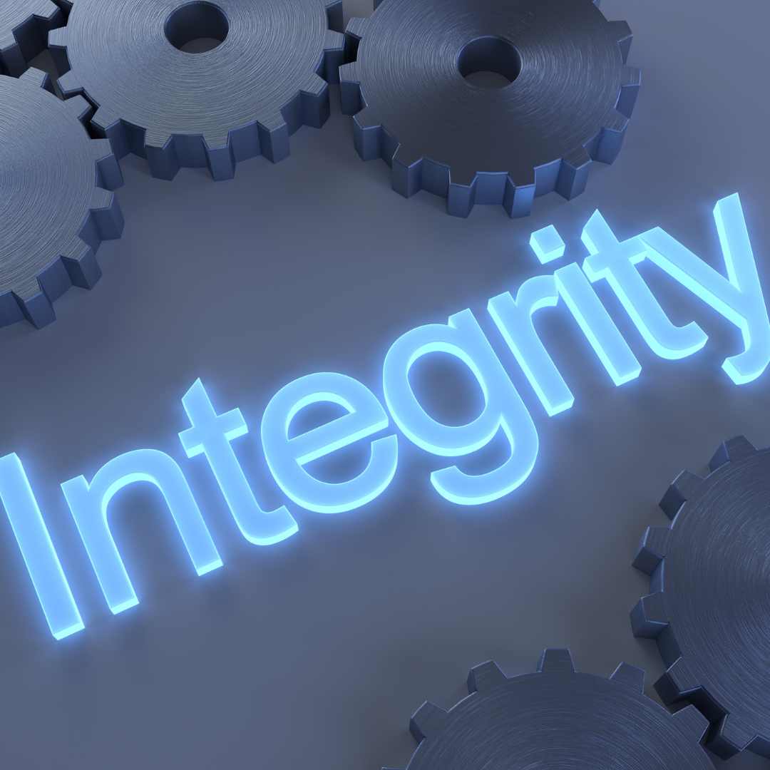 Picture with a word integrity in neon blue colour